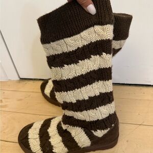 UGG Brown and Cream Knit Boots